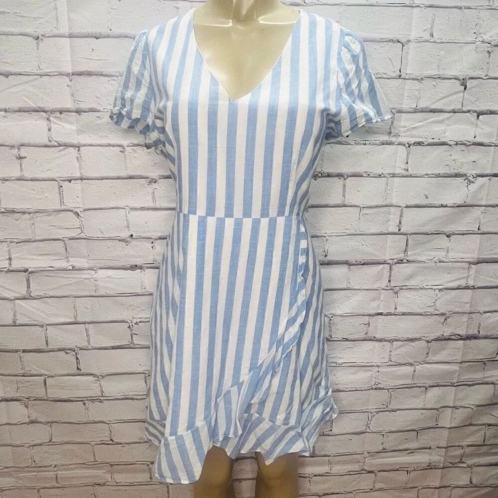 J.Crew Womens Blue White Striped Faux Wrap Dress Size 14